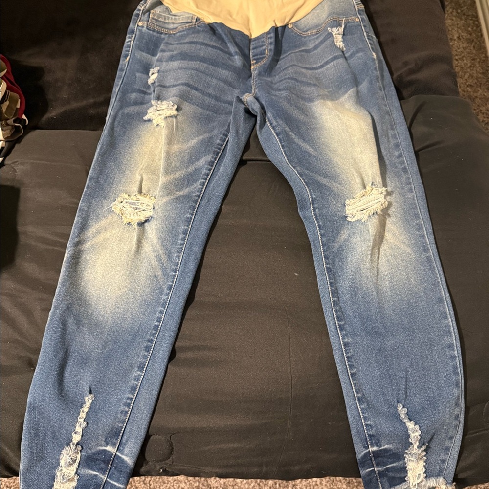 Maternity Distressed Blue Jeans
